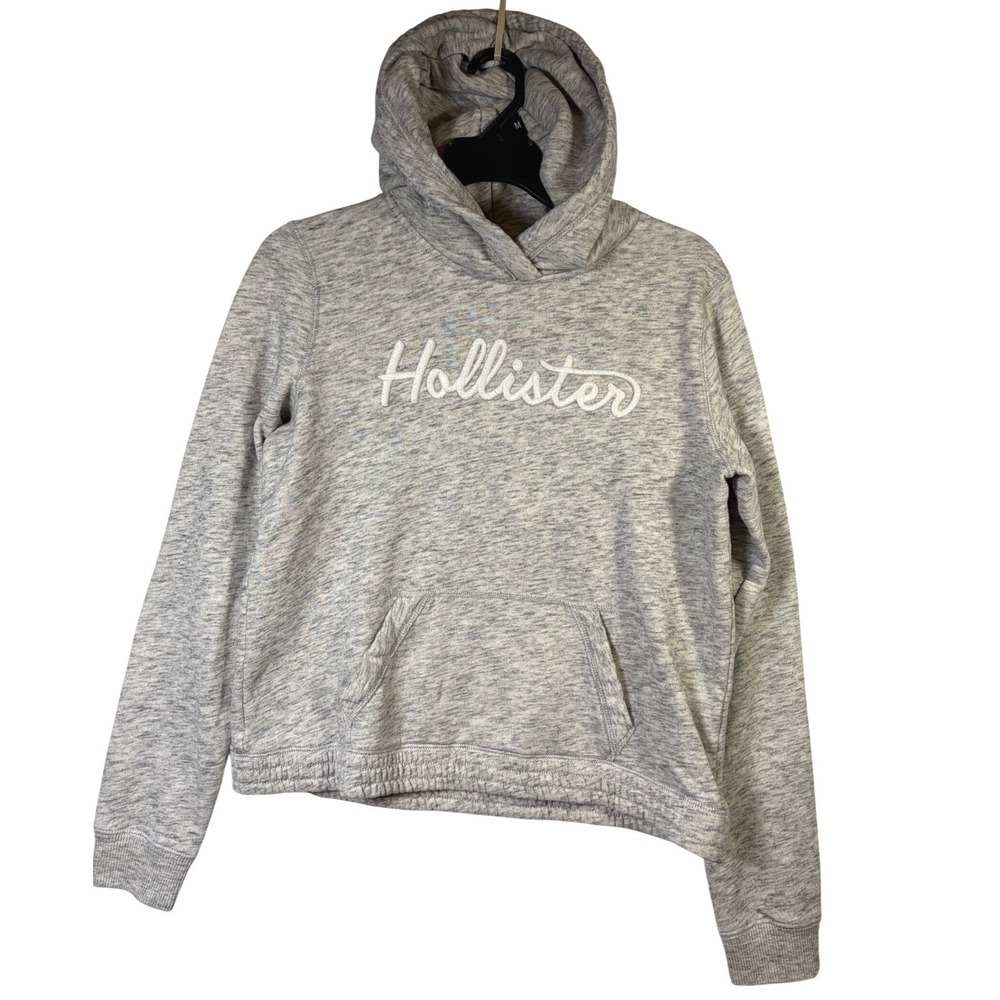 Hollister Hoodie Women M Grey  Embroidered Logo Kangaroo Pocket Pullover